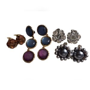 4 Pair Lot Clip on Earrings Vintage to Now Amber Beads Coquette Starlet Bohemian